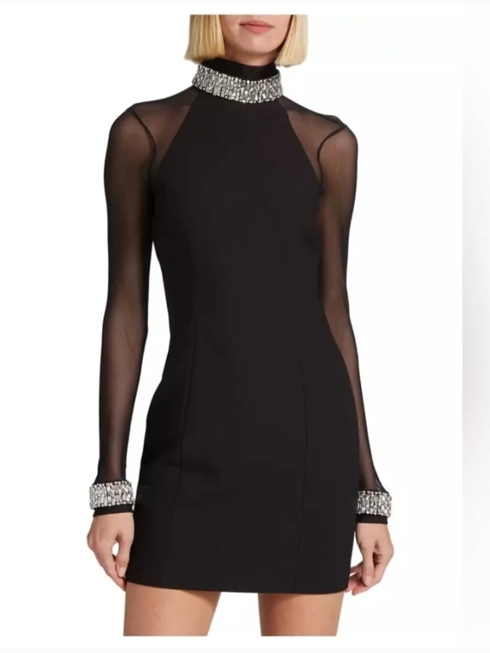 Cinq à Sept Black Mesh Embellished Crystal Rhinestone Dress Size 2 - Picture 4 of 6